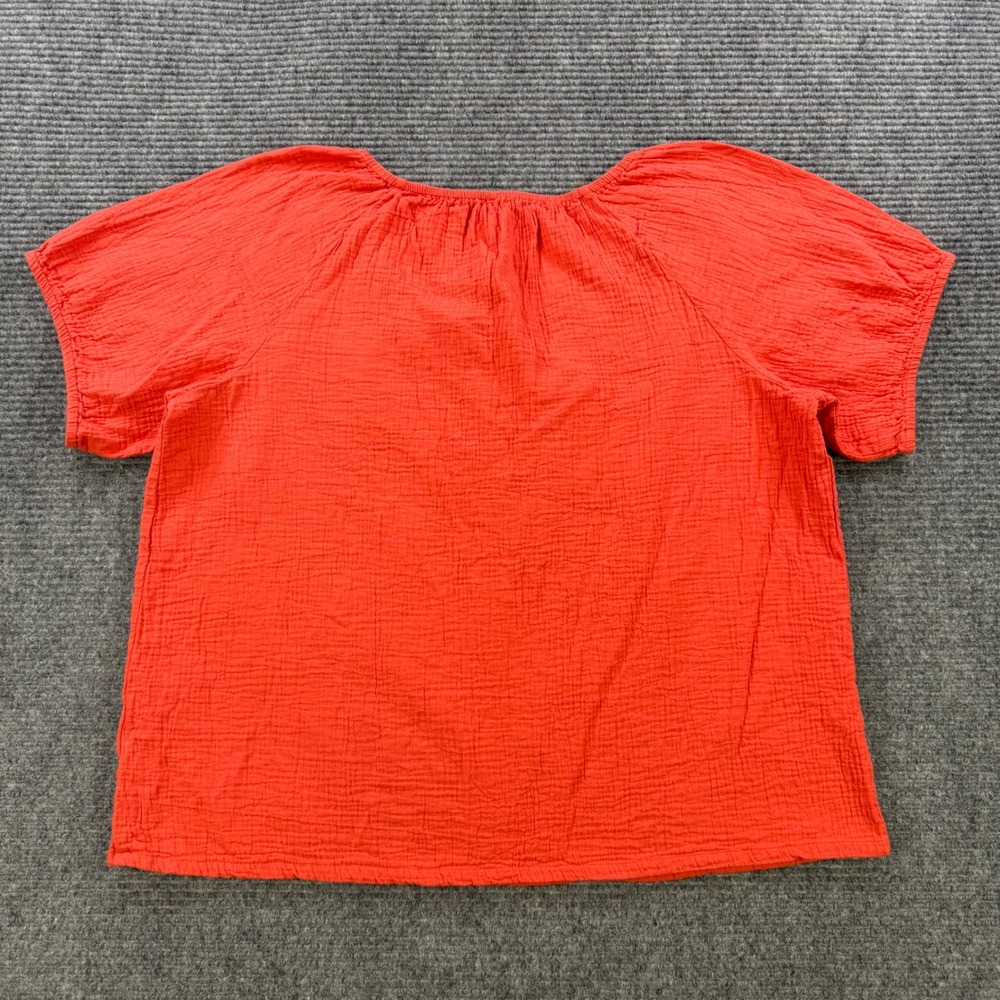 Pact Organic Cotton Gauze Tie Front Top Womens XXL Poppy Red Short Sleeve Blouse - Picture 3 of 11